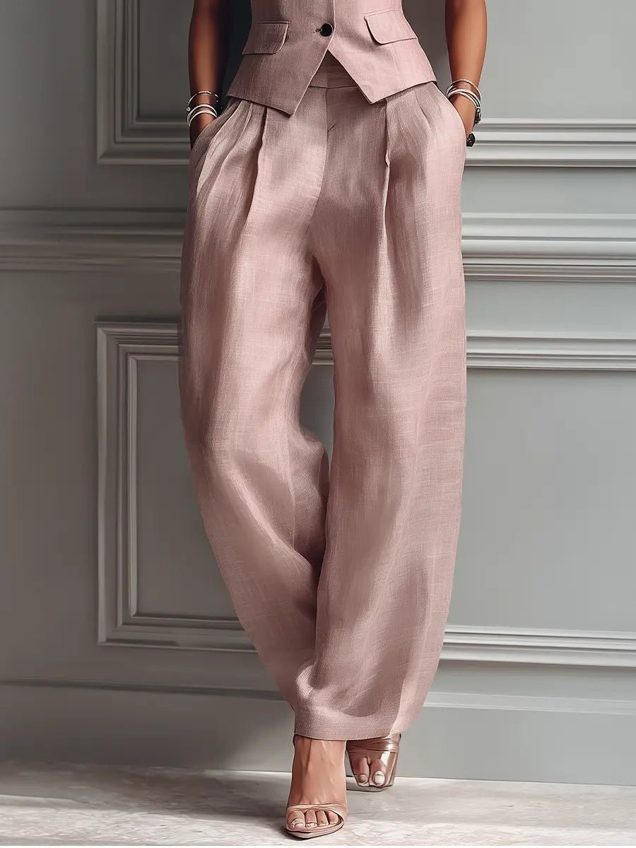 Women's Linen-Style Lapel Vest Wide-Leg Pants Two-Piece Set