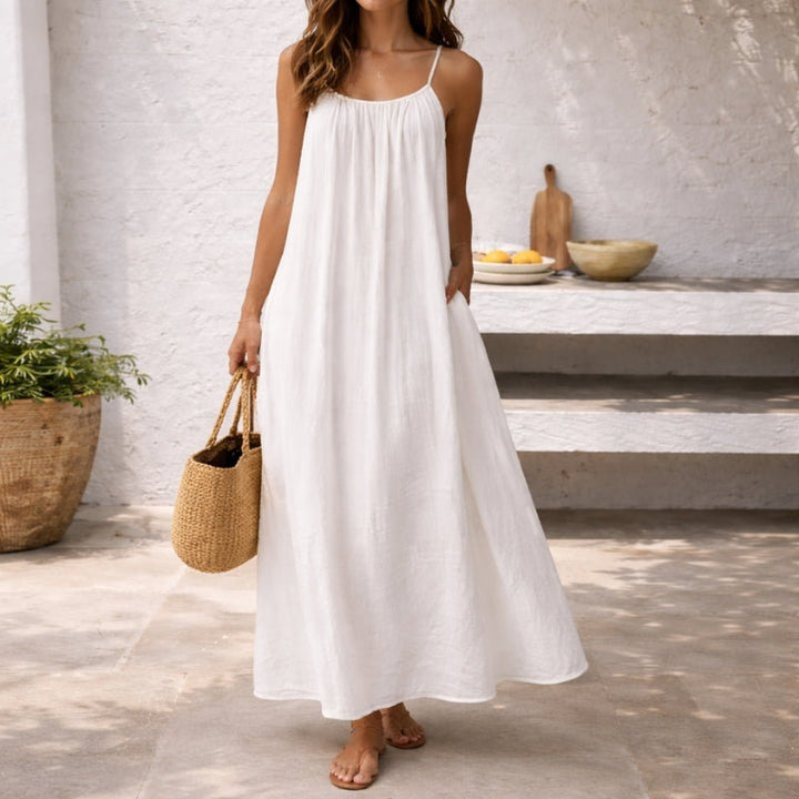 Women's Loose-Fit Spaghetti-Strap Flowy Maxi Dress Pockets