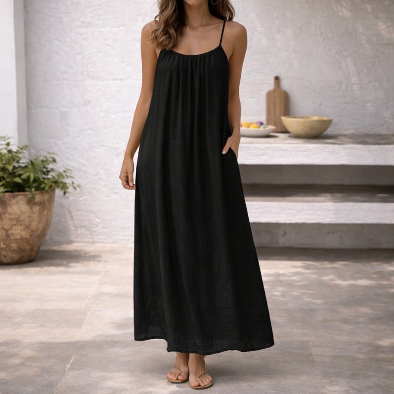 Women's Loose-Fit Spaghetti-Strap Flowy Maxi Dress Pockets