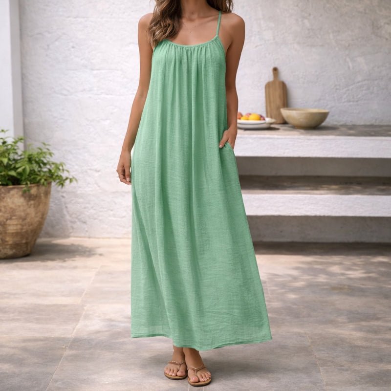 Women's Loose-Fit Spaghetti-Strap Flowy Maxi Dress Pockets
