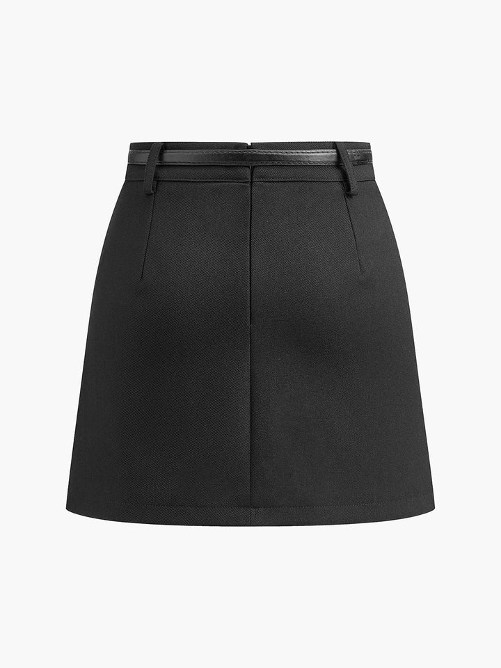 Women's Mid-Rise Belted A-Line Woven Mini Skirt
