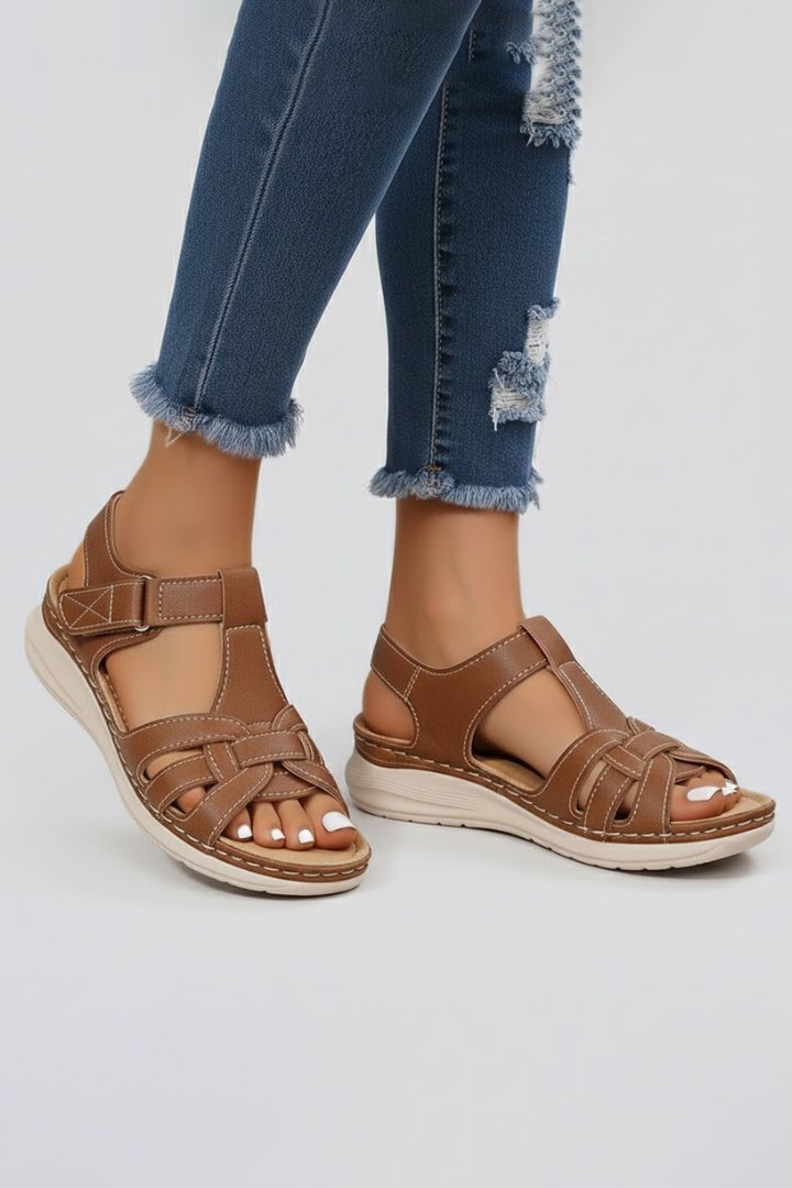 Women's Open-Toe Woven-Strap Velcro Flat Sandals