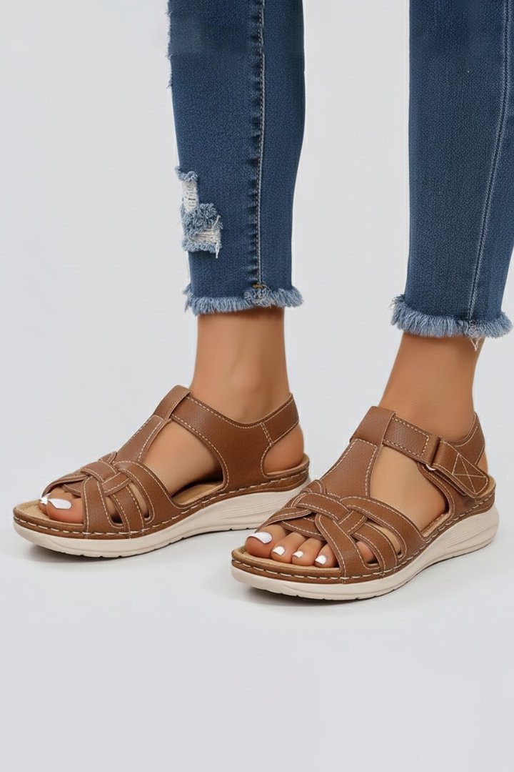 Women's Open-Toe Woven-Strap Velcro Flat Sandals