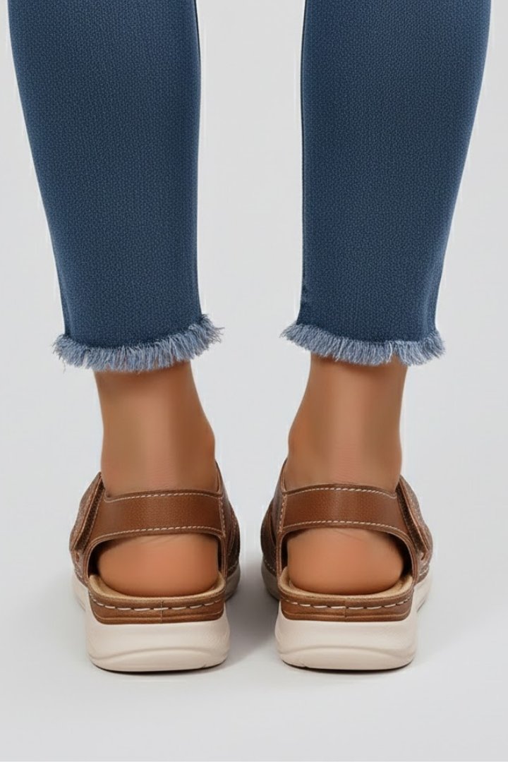 Women's Open-Toe Woven-Strap Velcro Flat Sandals