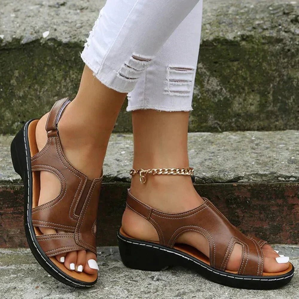 Women's Orthopedic Arch-Support Wedge Slingback Sandals - Brown