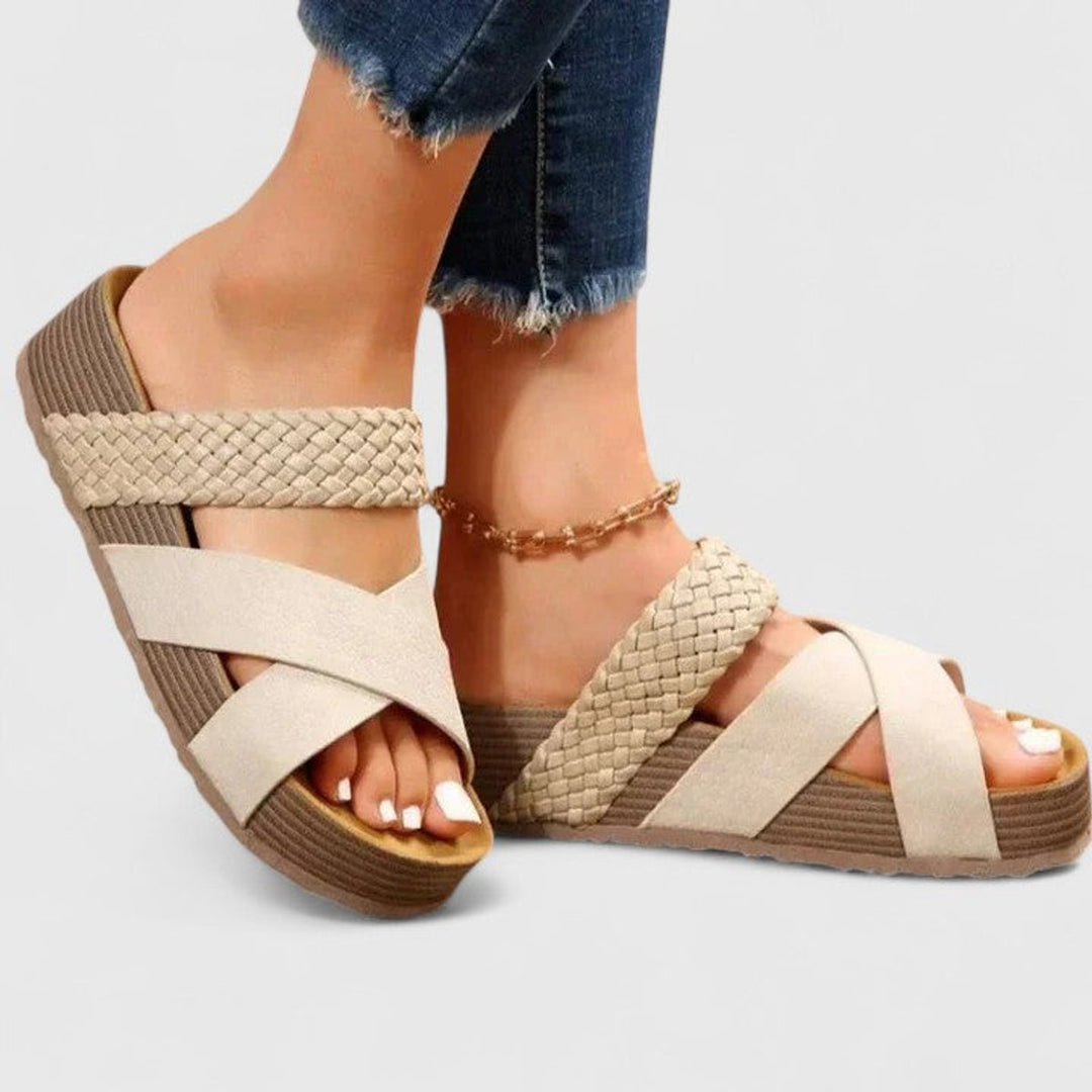 Women's Orthopedic Braided Strap Platform Comfortable Sandals - White