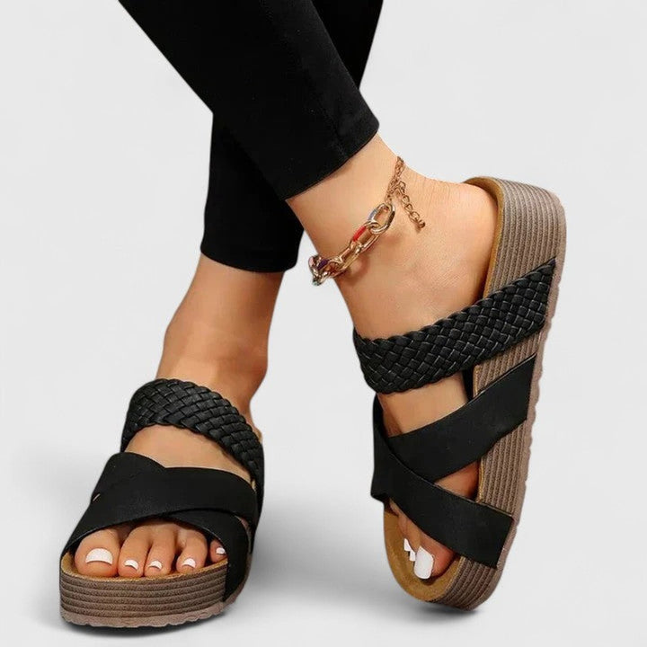 Women's Orthopedic Braided Strap Platform Comfortable Sandals - Black