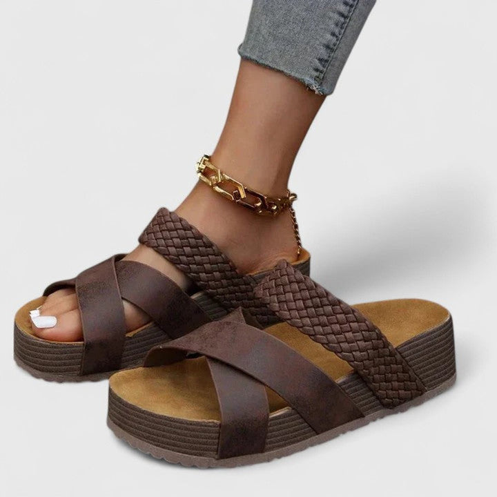 Women's Orthopedic Braided Strap Platform Comfortable Sandals - Brown