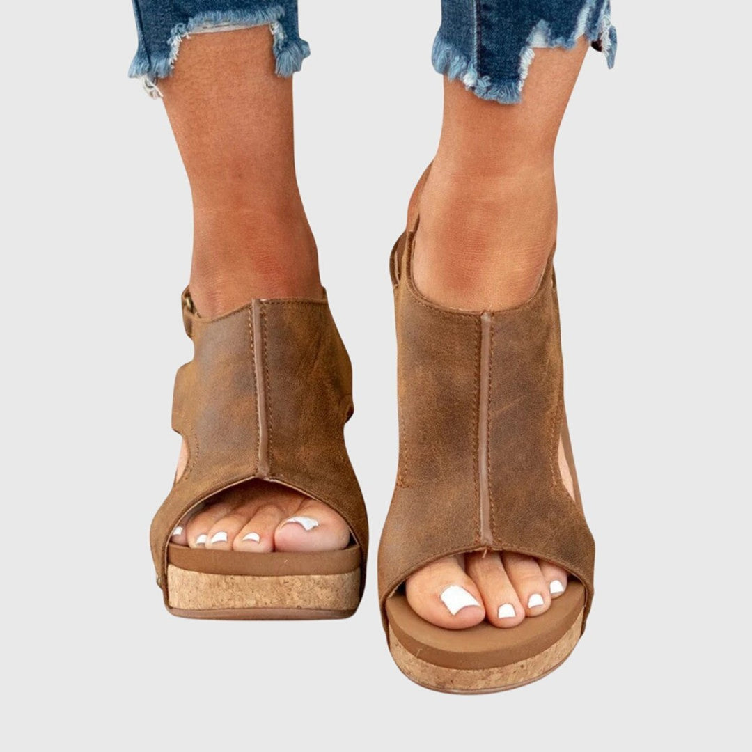 Women's Orthopedic Cork Wedge Slingback Comfortable Sandals - Brown