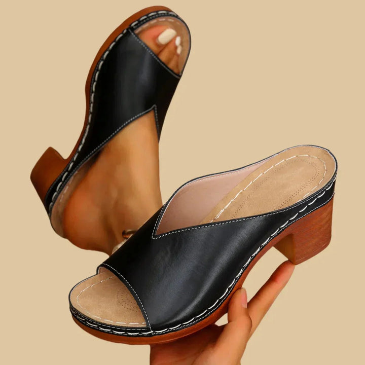Women's Orthopedic Open-Toe Block-Heel Slip-On Mule Sandals