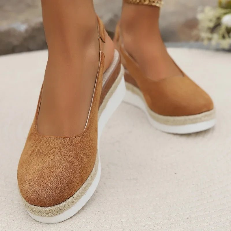 Women's Orthopedic Suede Closed-Toe Slingback Espadrille Wedge Sandals - Khaki