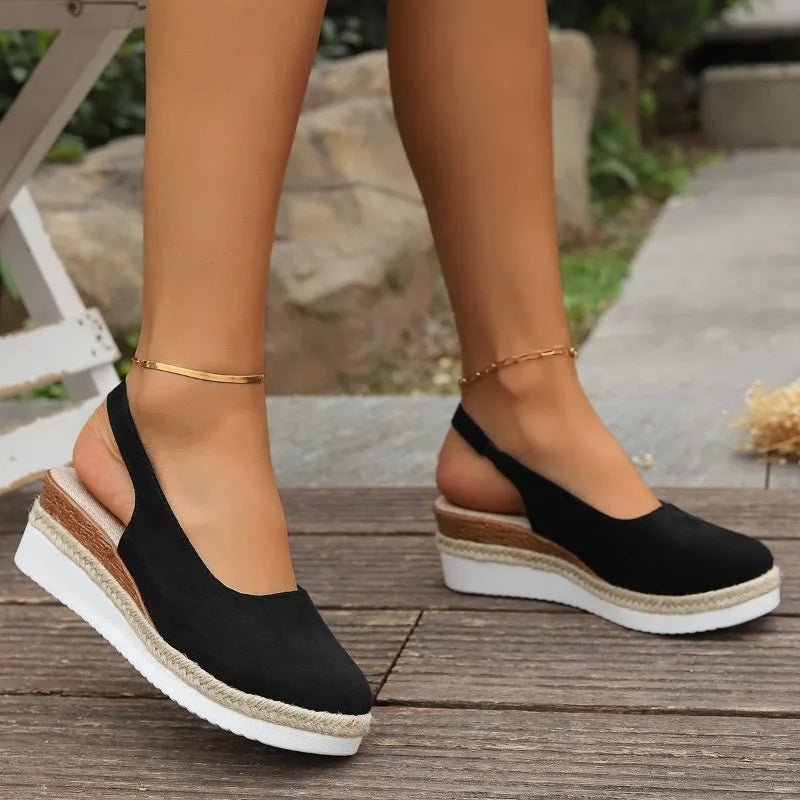 Women's Orthopedic Suede Closed-Toe Slingback Espadrille Wedge Sandals - Black