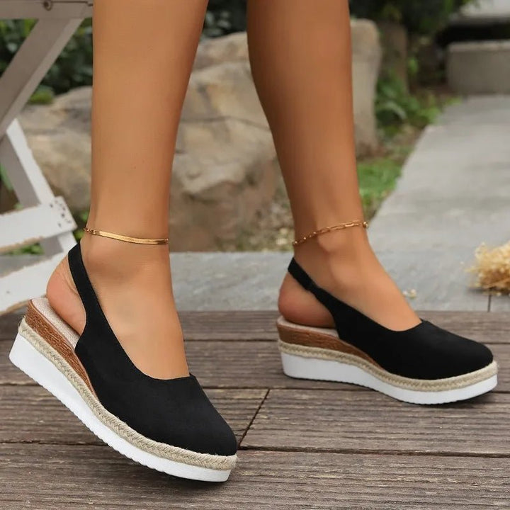 Women's Orthopedic Suede Closed-Toe Slingback Espadrille Wedge Sandals - Black