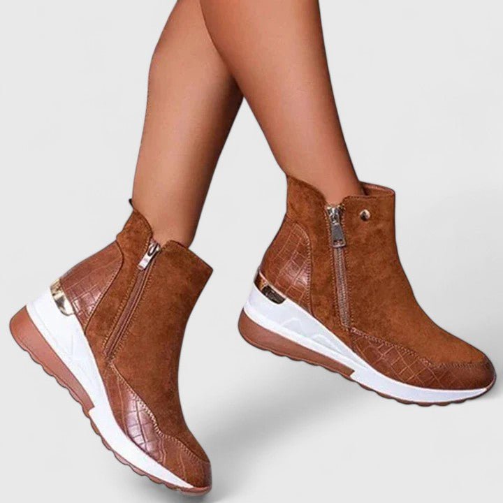 Women's Orthopedic Wedge Ankle Boots Side-Zip Sneaker Booties - Brown