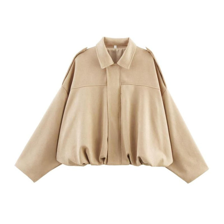 Women's Oversized Faux Suede Vintage Bomber Jacket - Beige