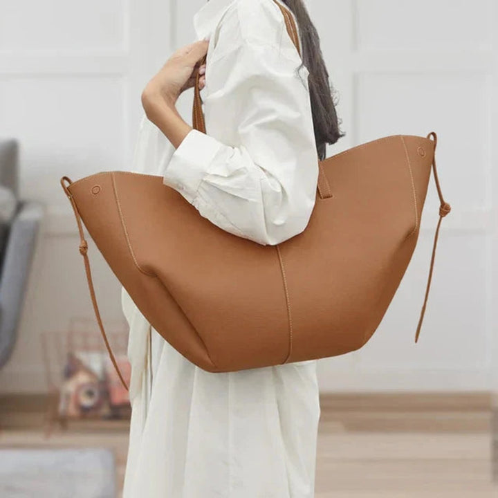 Women's Oversized Vintage Faux Leather Shoulder Tote Bag - Kamel