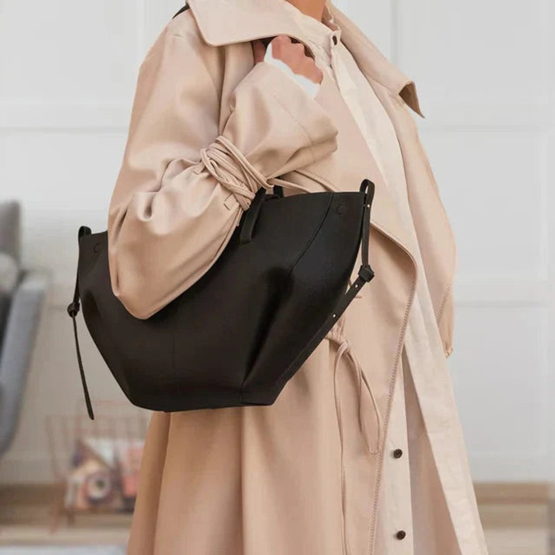 Women's Oversized Vintage Faux Leather Shoulder Tote Bag - Schwarz
