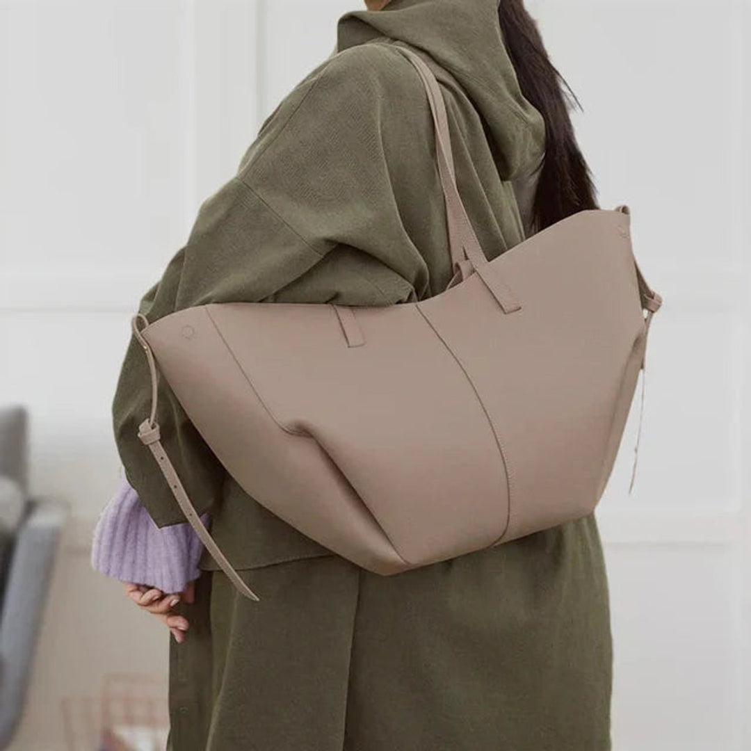Women's Oversized Vintage Faux Leather Shoulder Tote Bag - Grau