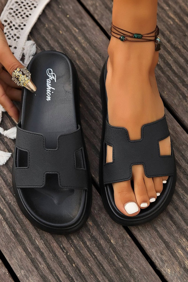 Women's Platform Slip-On Comfortable Sandals Cut-Out H-Strap Slides