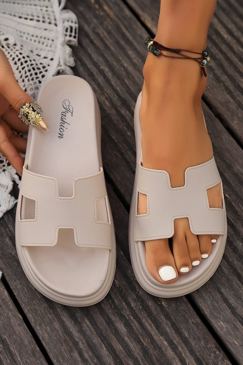 Women's Platform Slip-On Comfortable Sandals Cut-Out H-Strap Slides