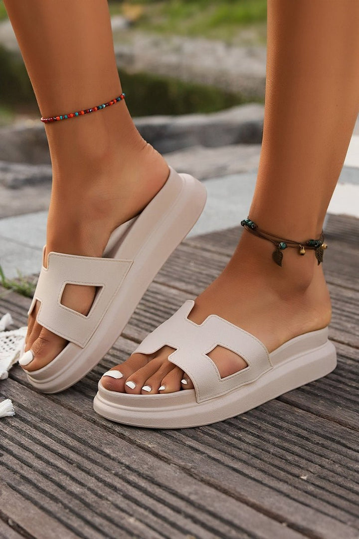 Women's Platform Slip-On Comfortable Sandals Cut-Out H-Strap Slides