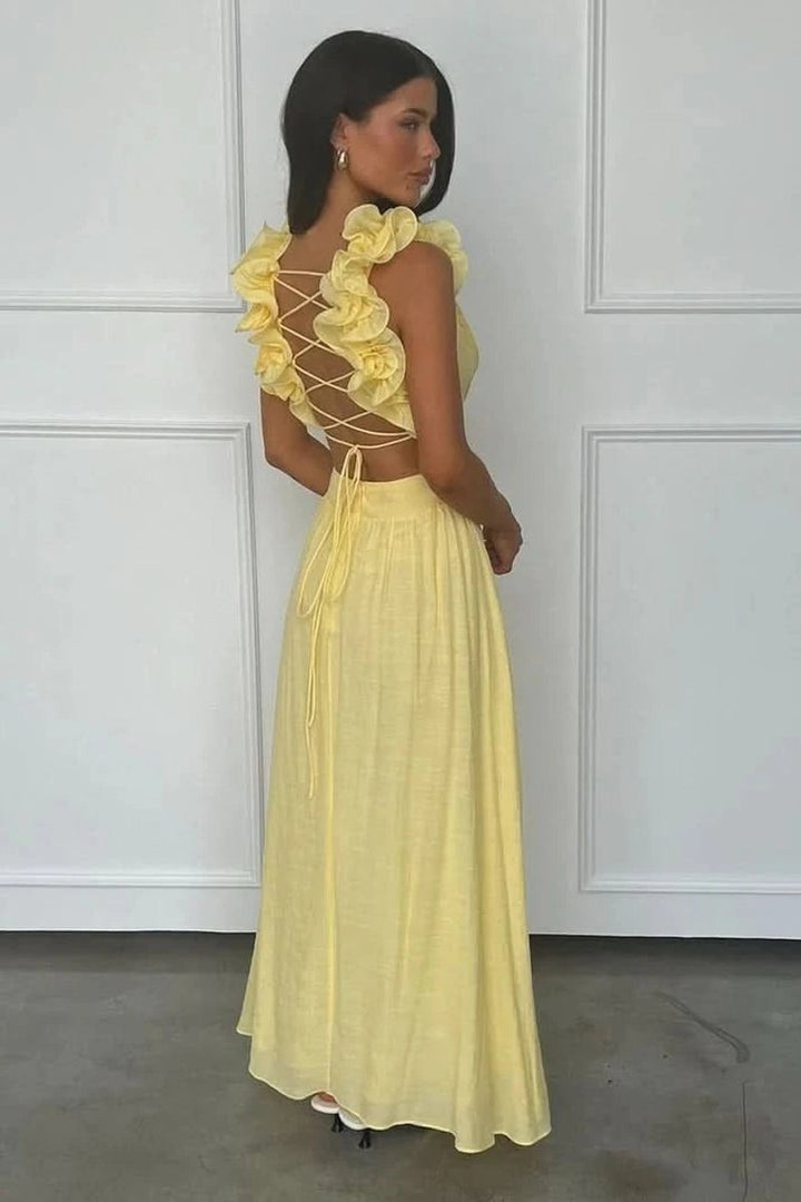Women's Pleated A-Line Floral Applique Sleeveless Evening Gown