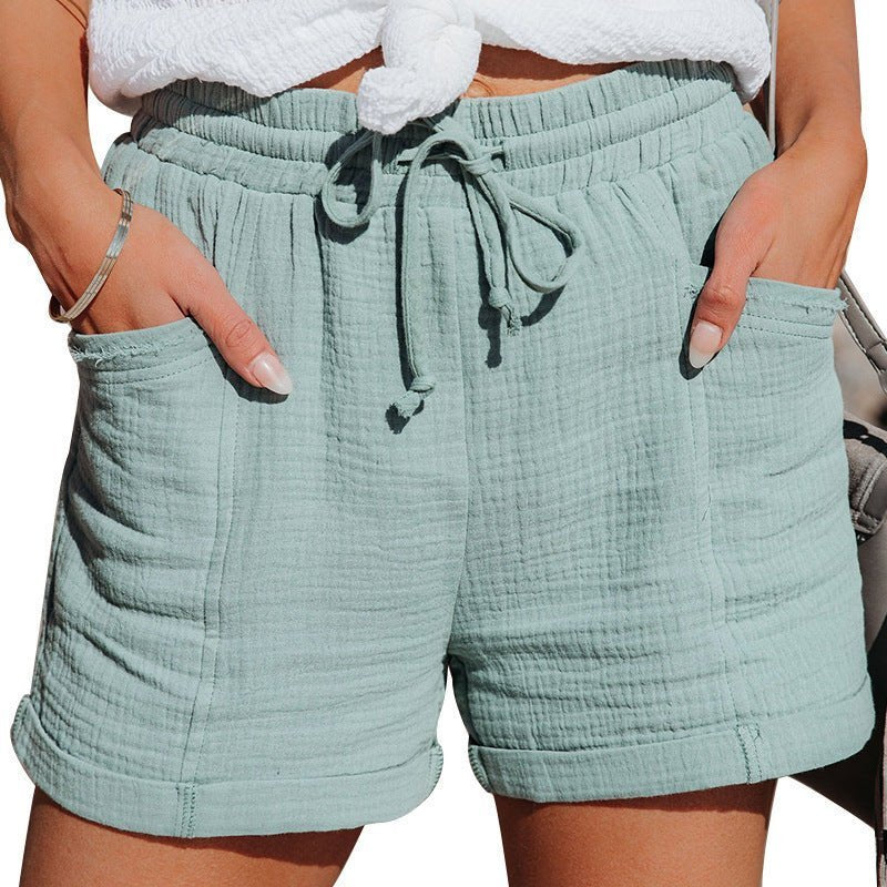 Women's Relaxed-Fit Drawstring Linen-Texture Shorts Pockets - Turquoise