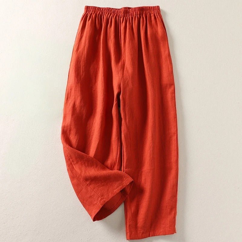 Women's Relaxed-Fit Elastic-Waist Wide-Leg Linen Pants - Orange