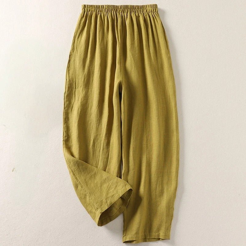Women's Relaxed-Fit Elastic-Waist Wide-Leg Linen Pants - Olive