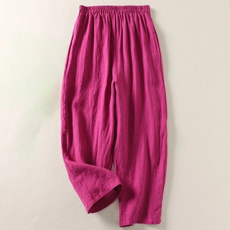 Women's Relaxed-Fit Elastic-Waist Wide-Leg Linen Pants - Pink