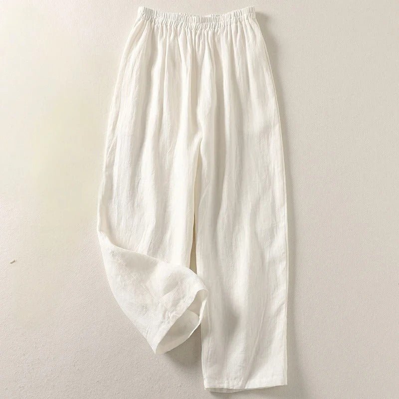 Women's Relaxed-Fit Elastic-Waist Wide-Leg Linen Pants - White