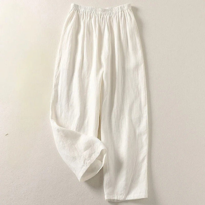 Women's Relaxed-Fit Elastic-Waist Wide-Leg Linen Pants - White