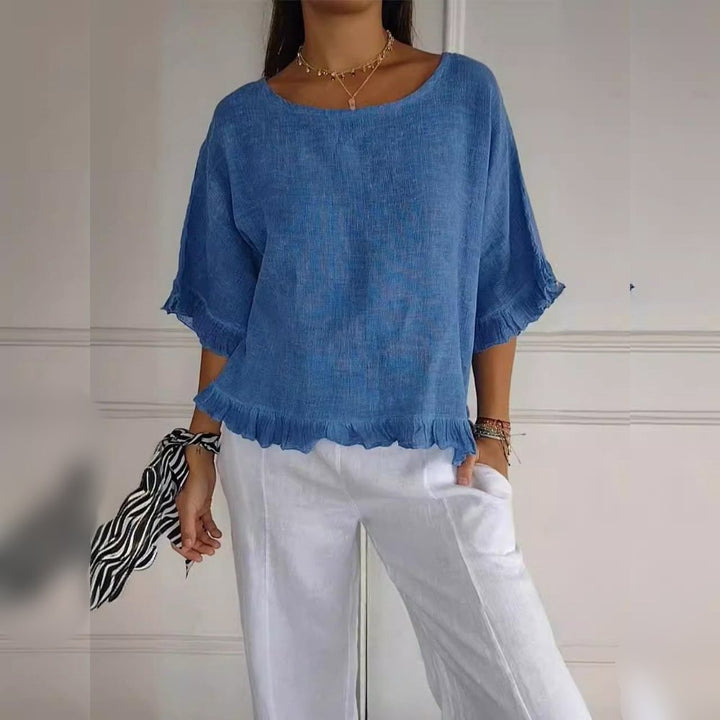 Women's Relaxed-Fit Ruffle-Hem Lightweight Linen Blend Blouse