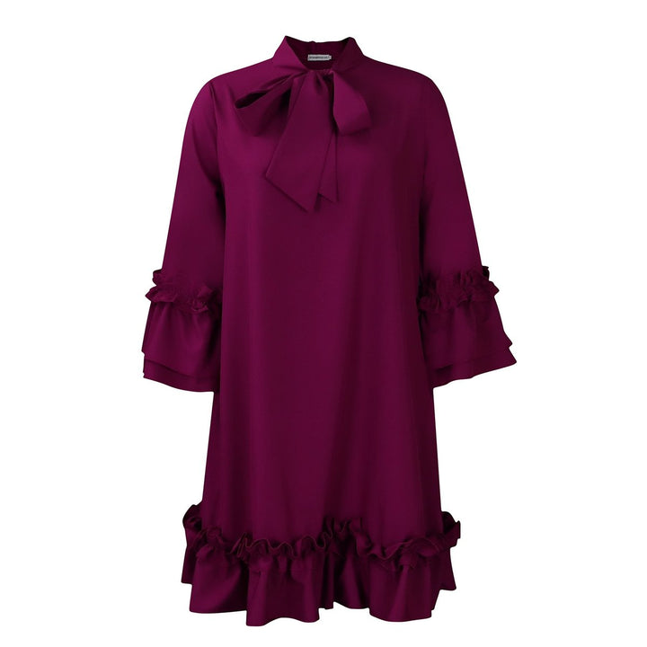 Women's Ruffle-Hem Bow-Neck Tunic Mini Dress - Purpur