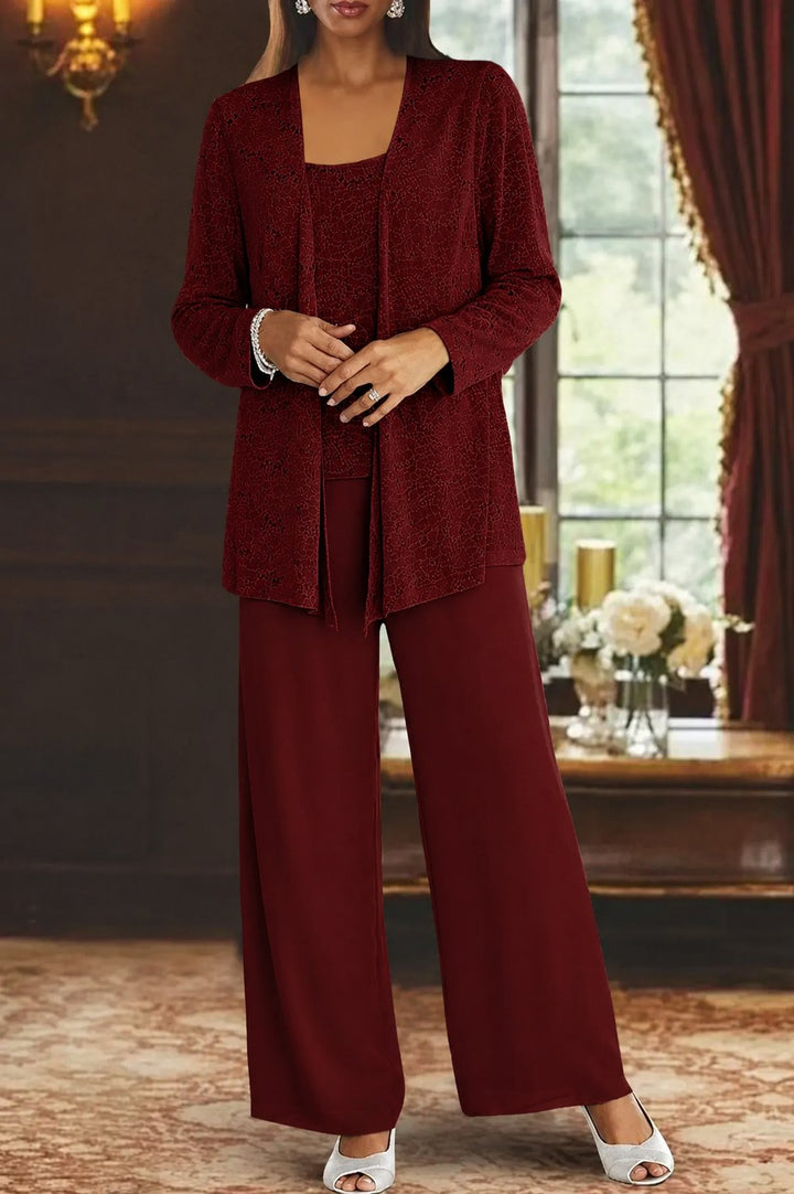 Women's Sequin Three-Piece Wide-Leg Pants Set Sparkle Jacket