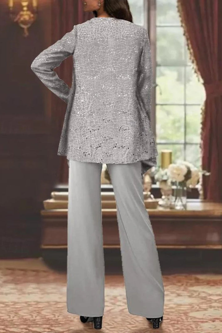 Women's Sequin Three-Piece Wide-Leg Pants Set Sparkle Jacket