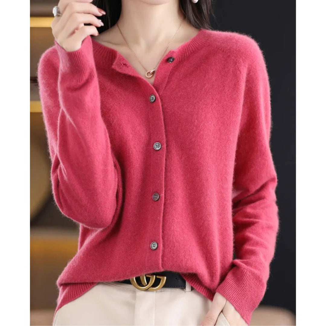 Women's Soft Cashmere Button-Front Knit Cardigan Sweater - Dark Pink