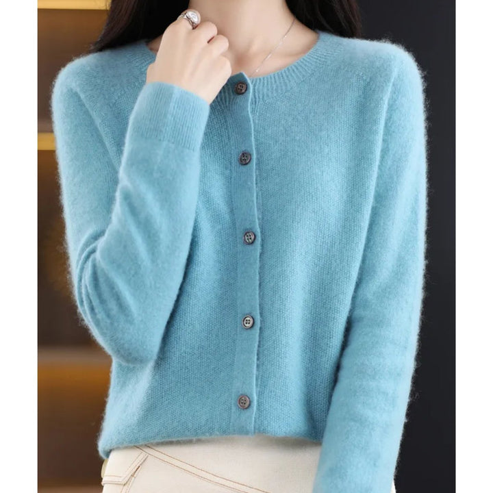 Women's Soft Cashmere Button-Front Knit Cardigan Sweater - Light Turquoise