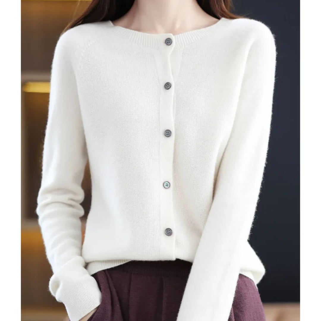Women's Soft Cashmere Button-Front Knit Cardigan Sweater - White
