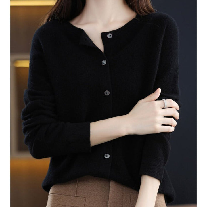 Women's Soft Cashmere Button-Front Knit Cardigan Sweater - Black