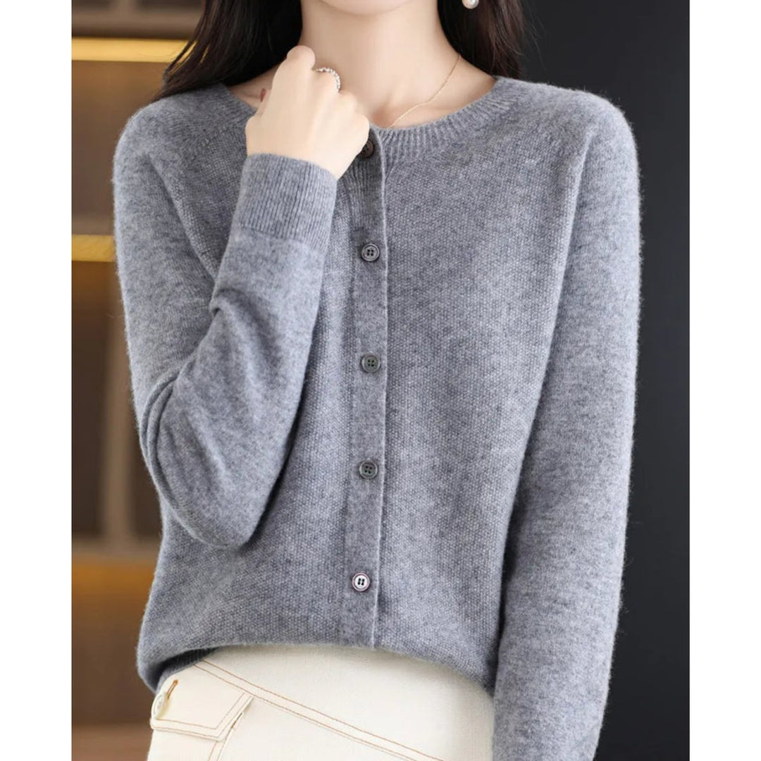 Women's Soft Cashmere Button-Front Knit Cardigan Sweater - Gray