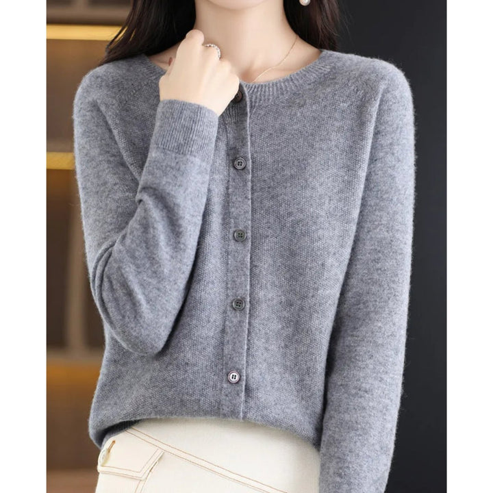 Women's Soft Cashmere Button-Front Knit Cardigan Sweater - Gray