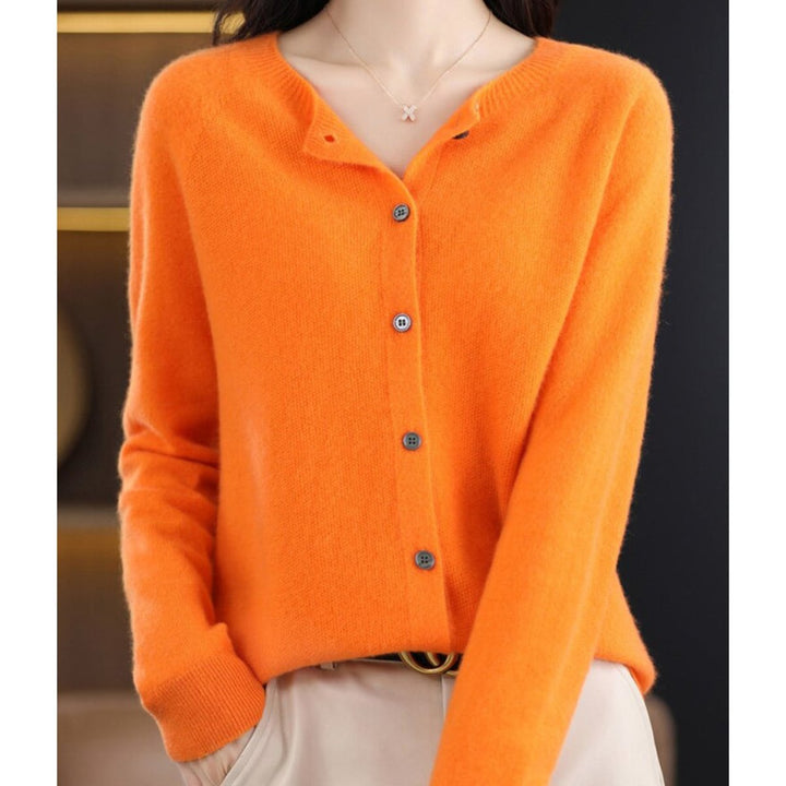 Women's Soft Cashmere Button-Front Knit Cardigan Sweater - Orange