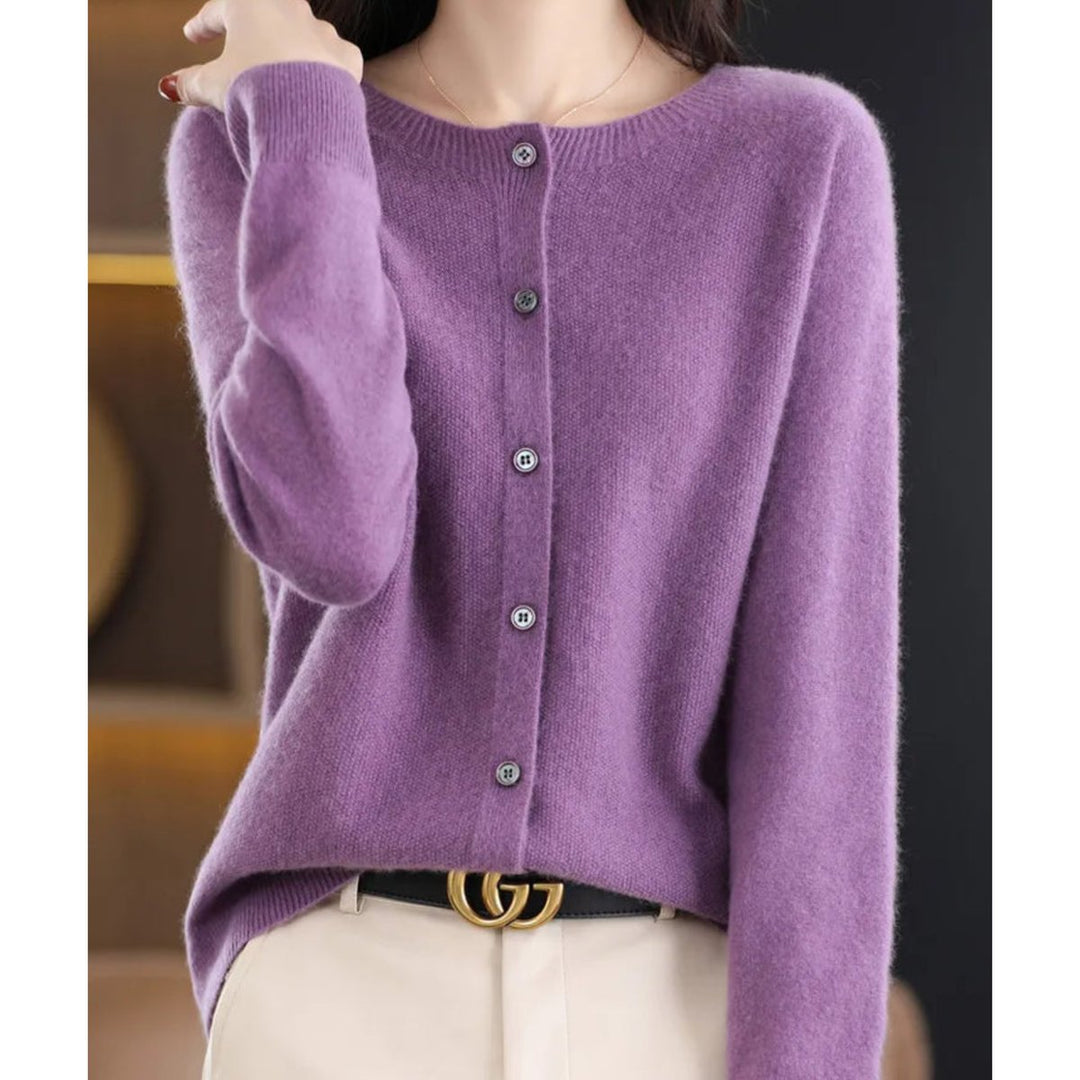 Women's Soft Cashmere Button-Front Knit Cardigan Sweater - Lilac