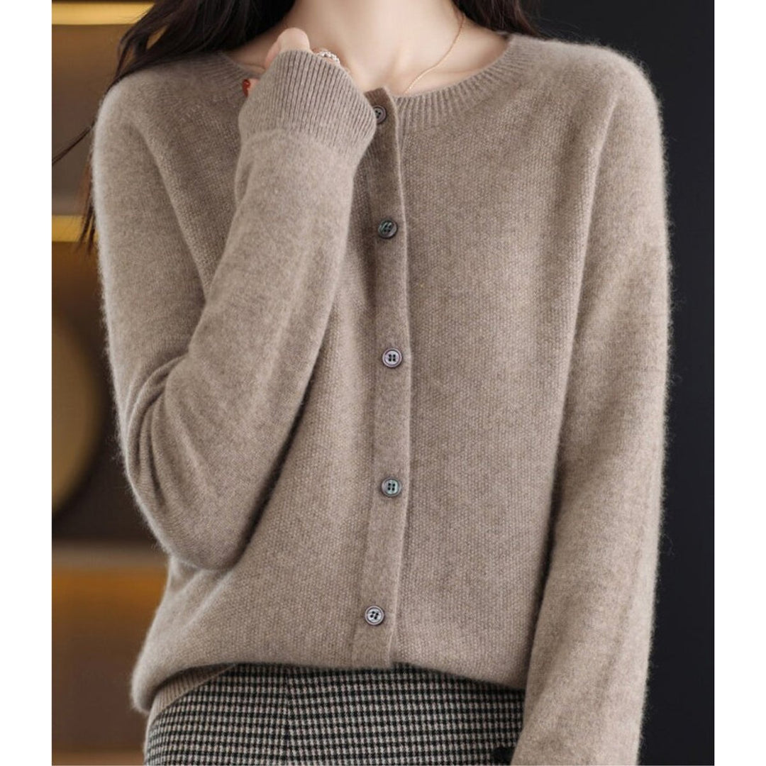 Women's Soft Cashmere Button-Front Knit Cardigan Sweater - Brown