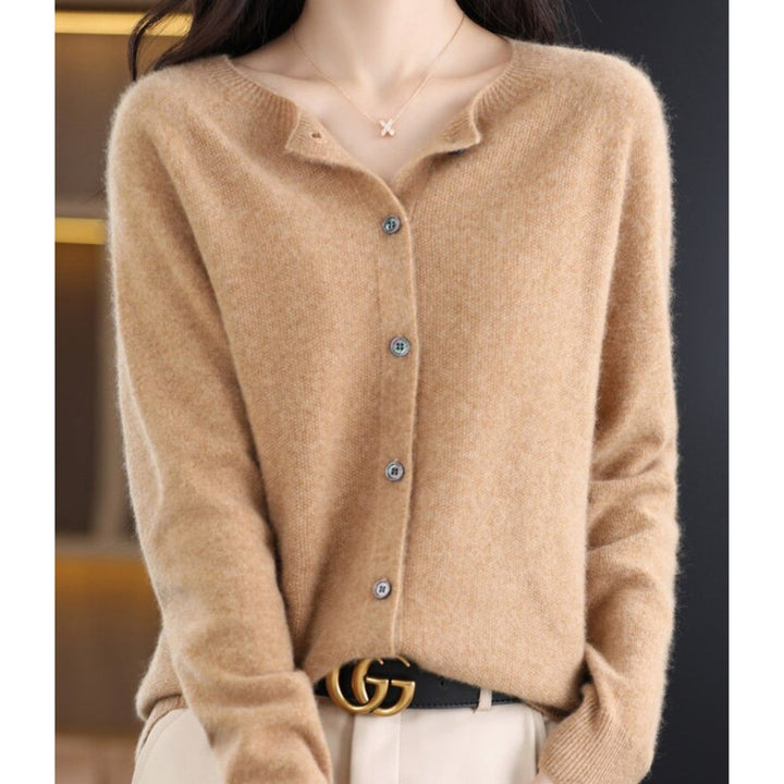 Women's Soft Cashmere Button-Front Knit Cardigan Sweater - Light Brown