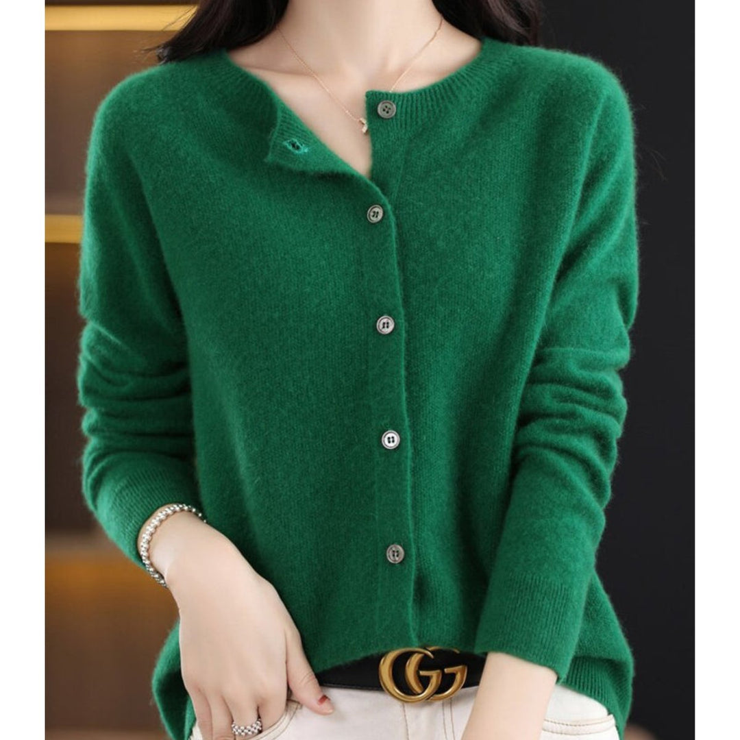 Women's Soft Cashmere Button-Front Knit Cardigan Sweater - Dark Green