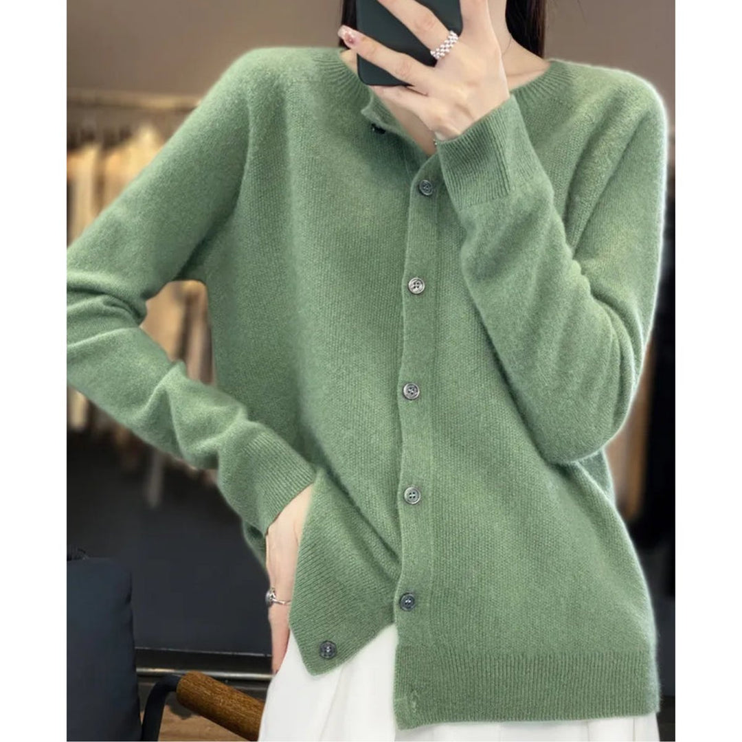 Women's Soft Cashmere Button-Front Knit Cardigan Sweater - Light Green