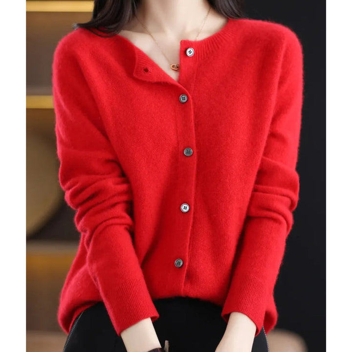 Women's Soft Cashmere Button-Front Knit Cardigan Sweater - Red