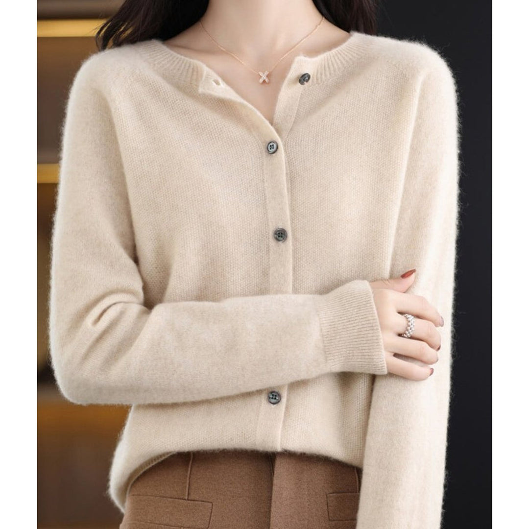 Women's Soft Cashmere Button-Front Knit Cardigan Sweater - Khaki